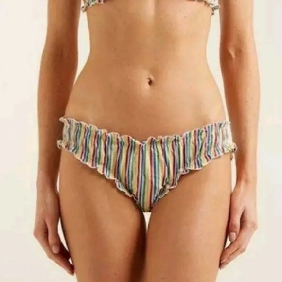 Solid & Striped Women's XS Rainbow Striped Bikini Seersucker Ruffle Audrey Top - Picture 9 of 14
